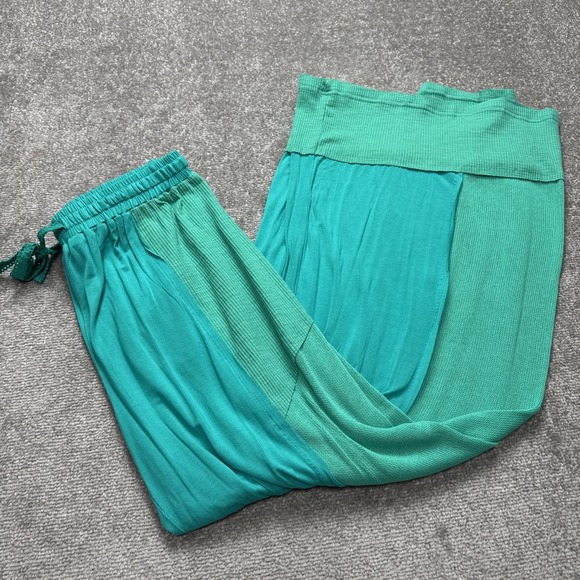 POL Pants - POL medium Boho Pants Green Colorblock Knit Wide Leg Flowy Hippie Soft